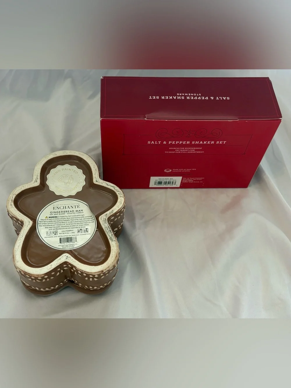 ENCHANTE GINGERBREAD MAN CANDLE W/ LID & WONDERSHOP SALT & PEPPER SHAKER SET NEW